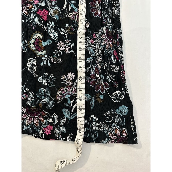 Frye & Co Y2K Floral Midi Dress Black Boho Cap Sleeve Smocked Waist Size L - Picture 7 of 7